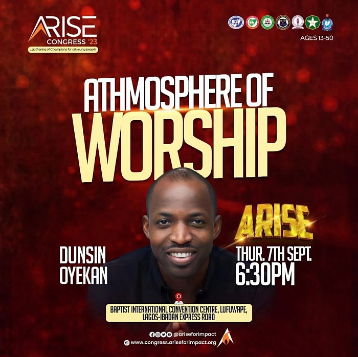 ATMOSPHERE OF WORSHIP - Min. Dunsin Oyekan #Arisecongress'23 #ariseforimpact #ages13-50 #Baptist international convention center, lufuwape, Lagos-Ibaden express road.  Arise and Shine!!!